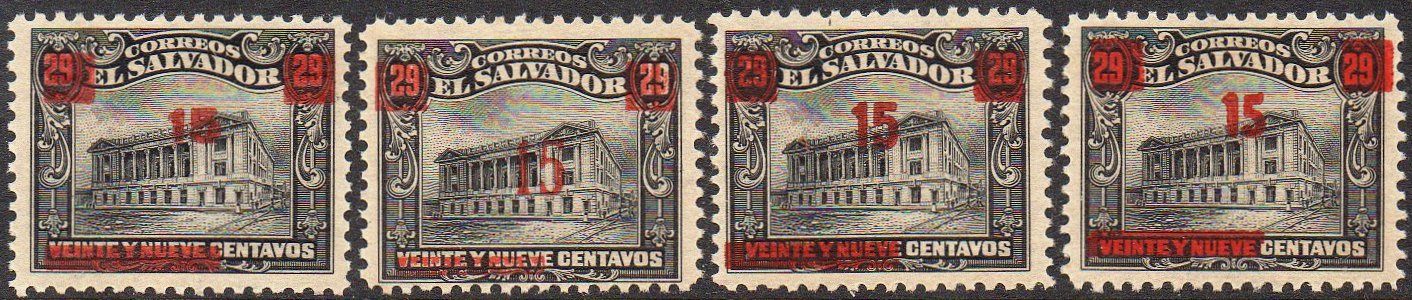 sellos timbres-poste Briefmarken stamps El Salvador 1919 Centavo surcharges on Tram Trolley Tranvia National Theatre teatro nacional 